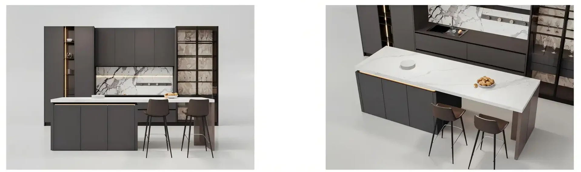 kappframework KngubT11 e1759047509768 Modern Kitchen Renovation Concepts - Dark Gray Cabinetry with Marble Countertops and Central Island Designs