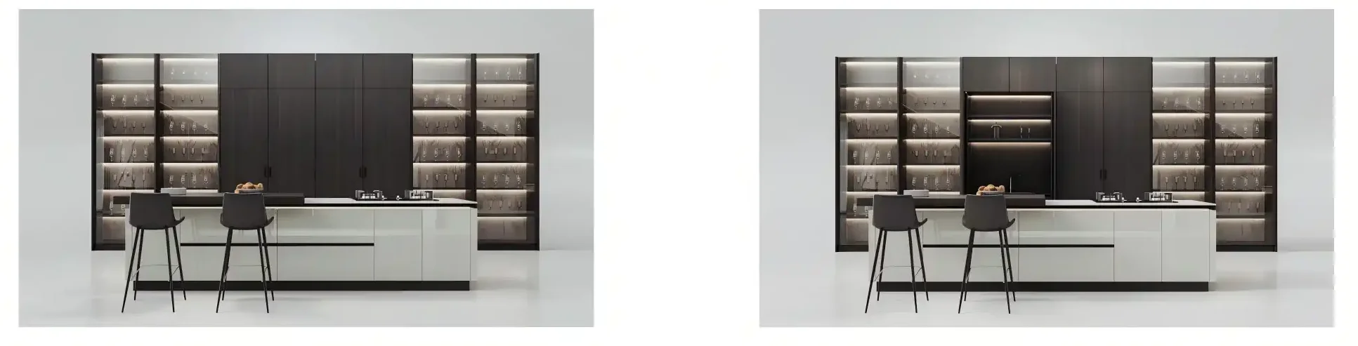 kappframework PmWxKo11 e1759047586736 Modern Kitchen Renovation Designs - Black and White Cabinetry with Glass-Front Storage and Central Island