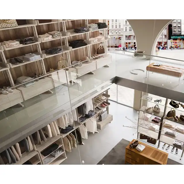Modern Minimalist Walk-in Closet Design: Glass Sliding Doors and Organized Storage Solutions
