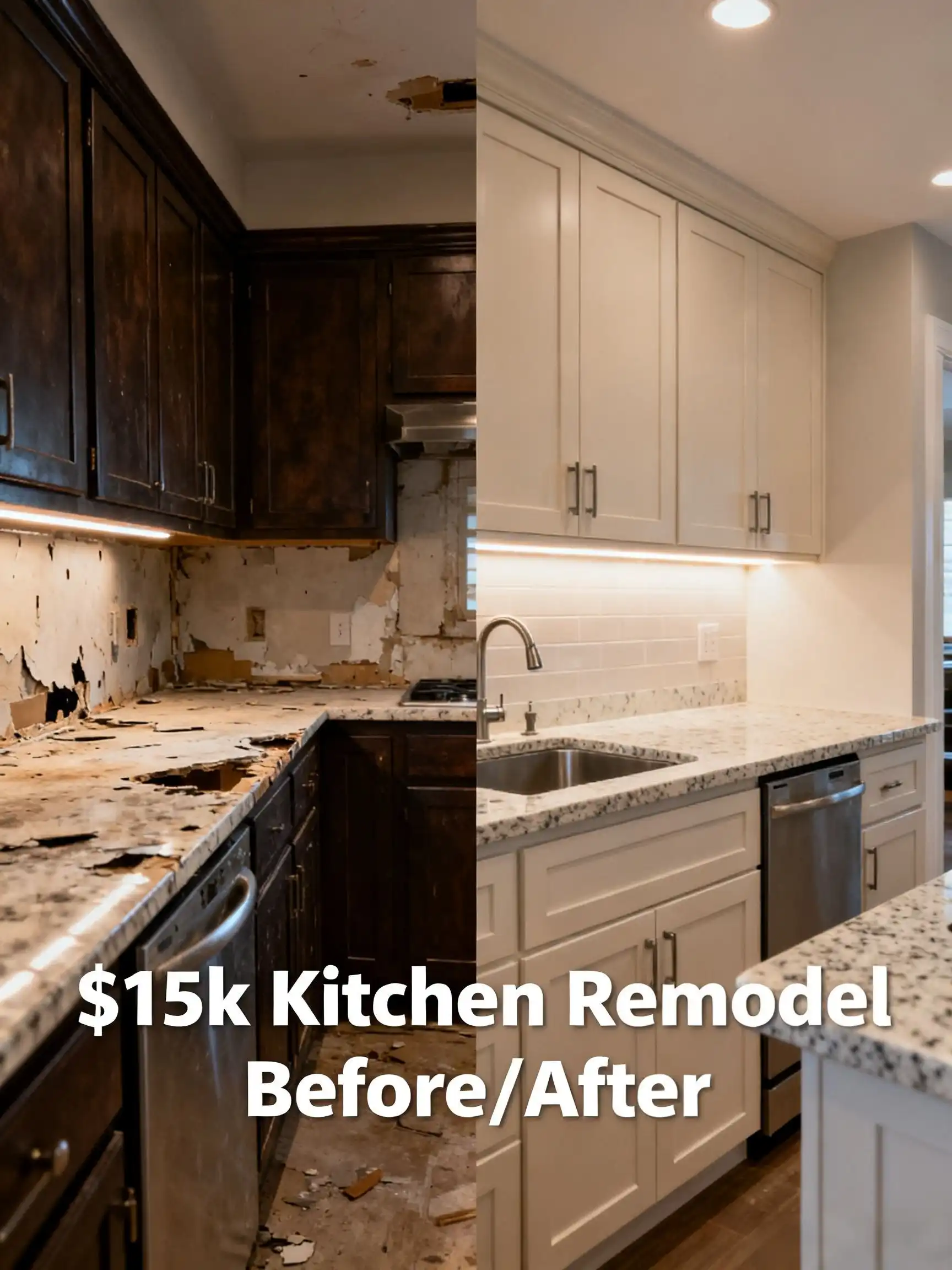 厨房翻新对比 擦除版 $15k Kitchen Renovation Before and After - Cabinet Replacement and Countertop Upgrade