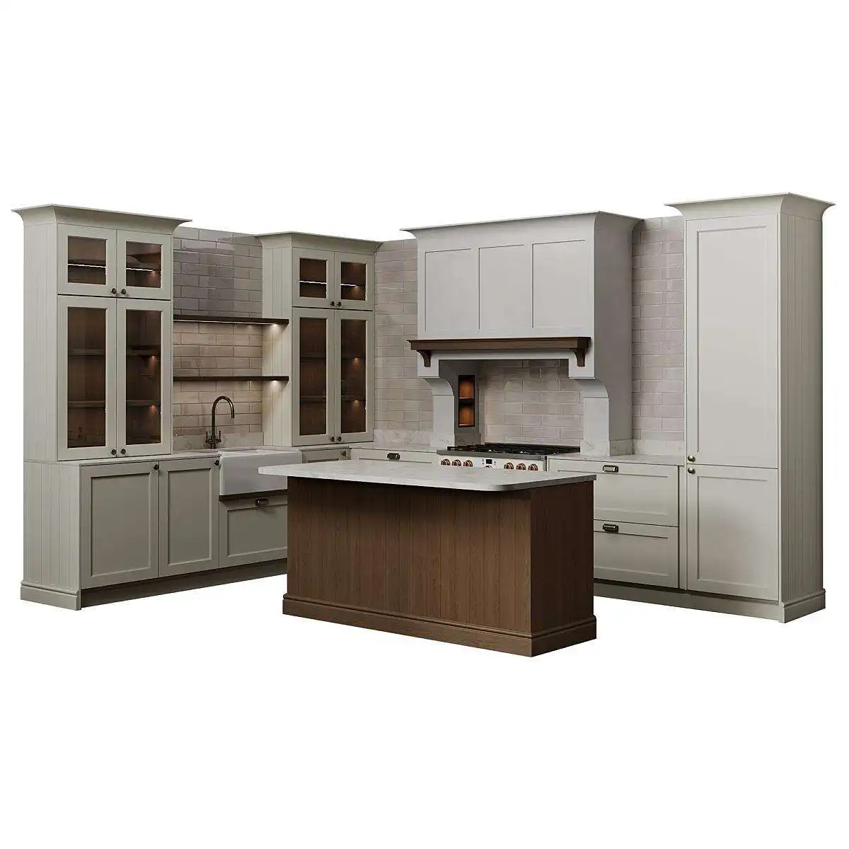 Modern Kitchen Cabinet Design with Glass Front Display and Wooden Accents