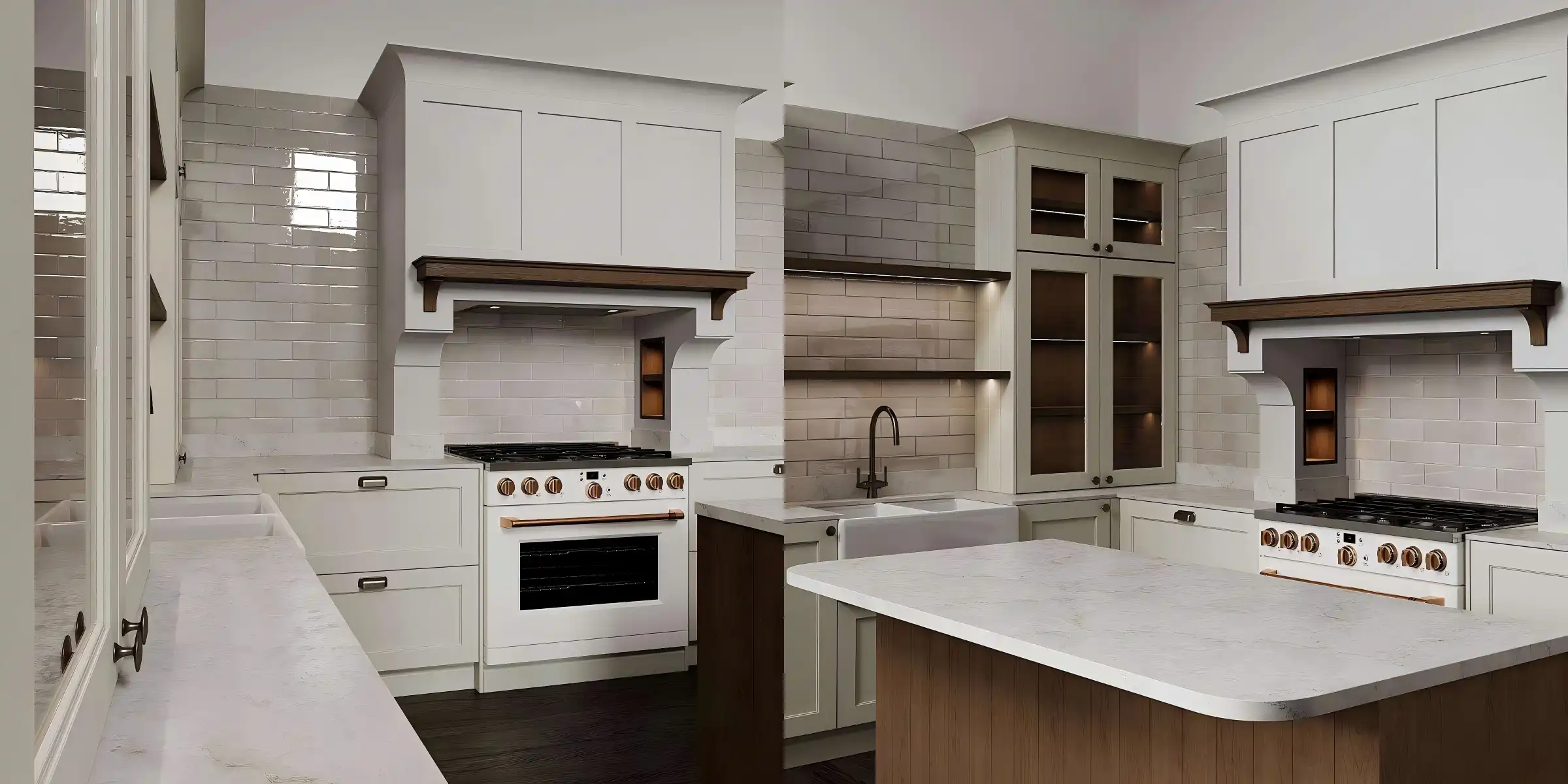 Modern Kitchen Cabinet Design with Glass Front Display and Wooden Accents