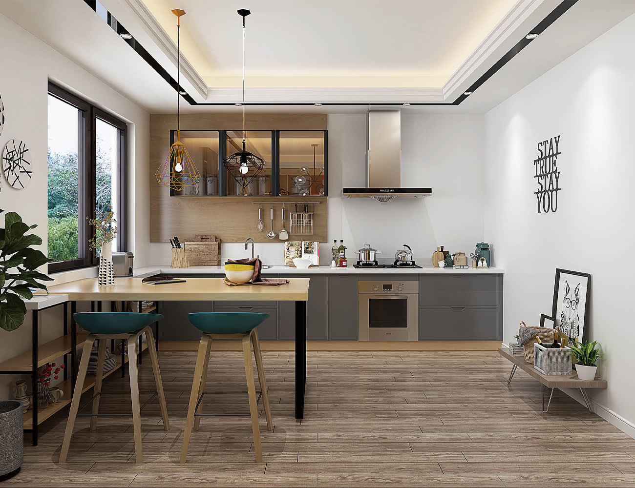 Whole House Custom Home Design 3D Rendering - Three Bedroom Open Concept Layout