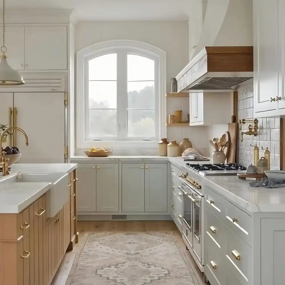 2025 Kitchen Cabinet Trends: Two-Tone Sage Green and White Design with Brass Accents
