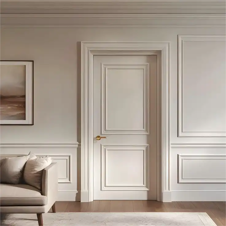 Classic White Panel Interior French Door with Gold Brass Hardware