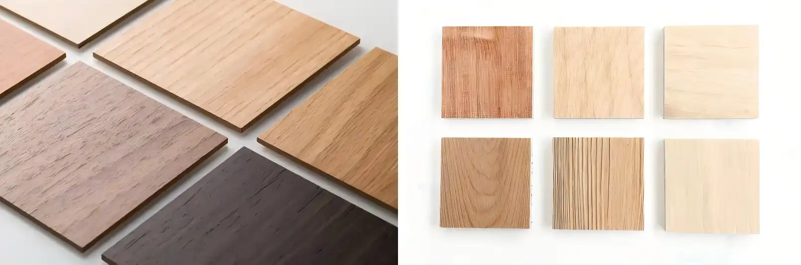 Display samples of different colors and textures of wood to assist in choosing the material for the wardrobe | buying guide for wood wardrobe