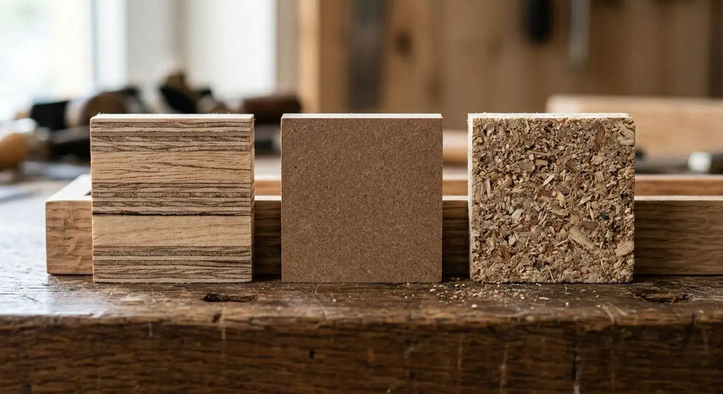 how to choose durable kitchen cabinets guide 1 1 Cross-section views of different wood substrates, providing a visual guide on how to choose kitchen cabinets based on material quality.