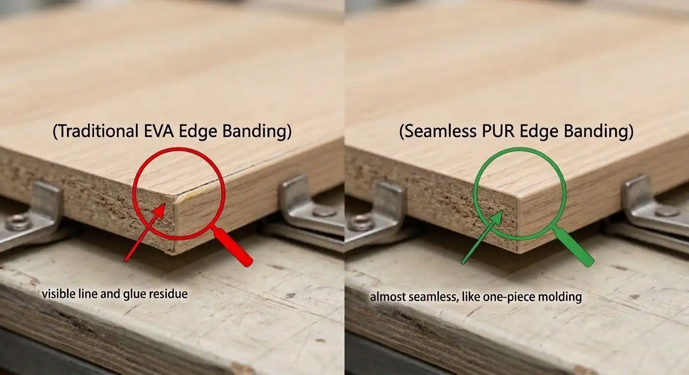 how to choose durable kitchen cabinets guide 2 A side-by-side comparison of cabinet edges to help you understand how to choose kitchen cabinets based on durability and seamless finish.