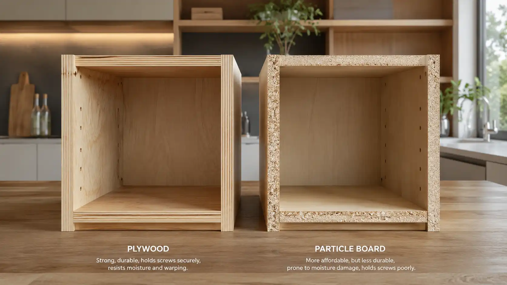 plywood vs particle board cabinets comparison