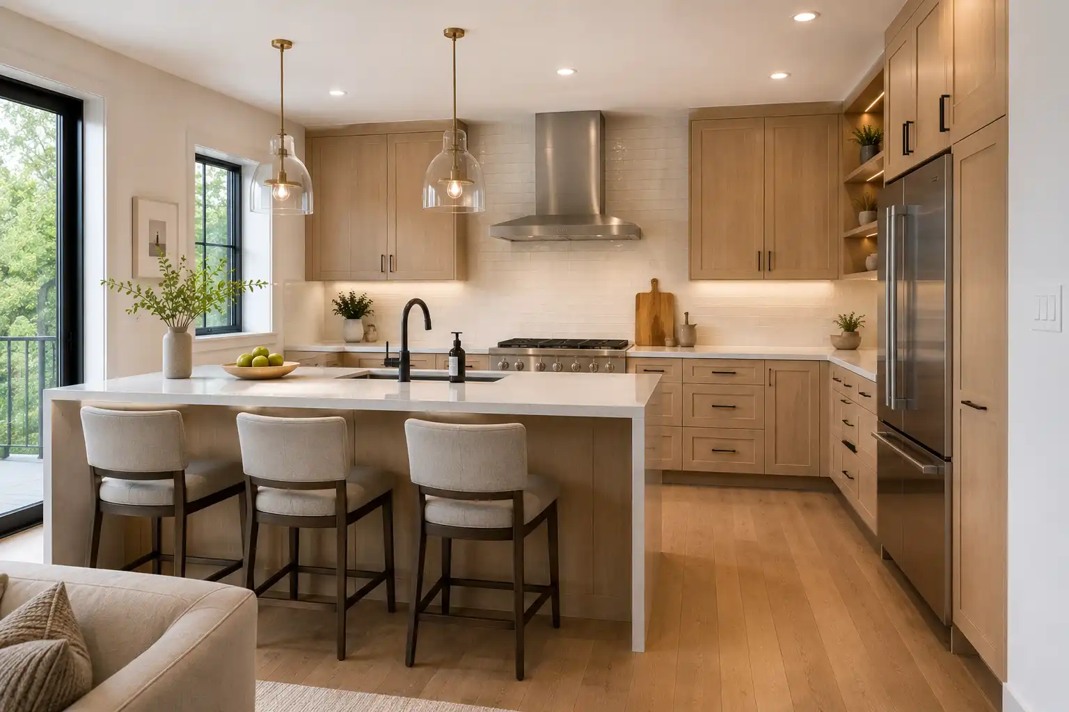 Peninsula kitchen cabinet layout for open concept homes