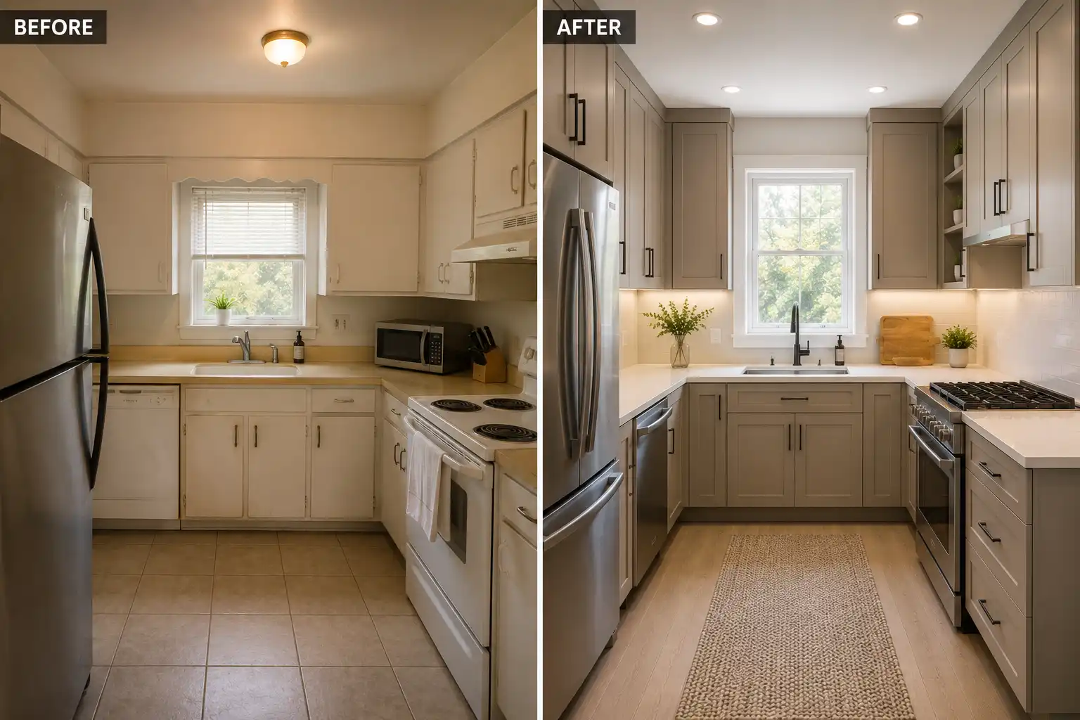 Small kitchen cabinet layout transformation before and after remodel