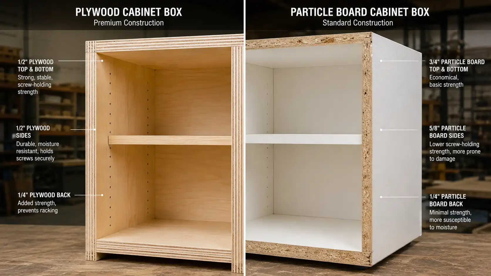 Plywood vs particle board kitchen cabinet construction comparison