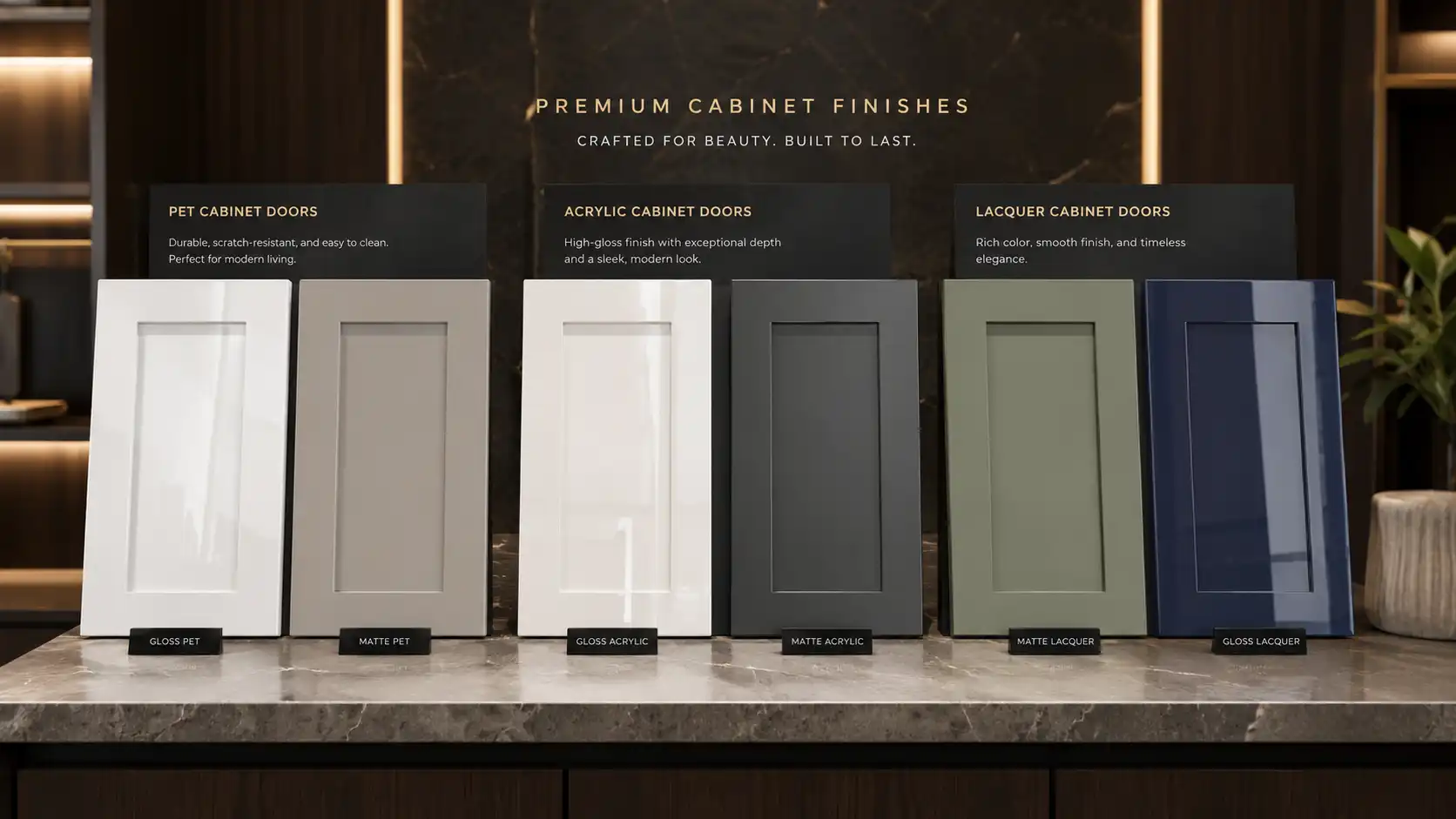 Comparison of cabinet door finish options for custom kitchens