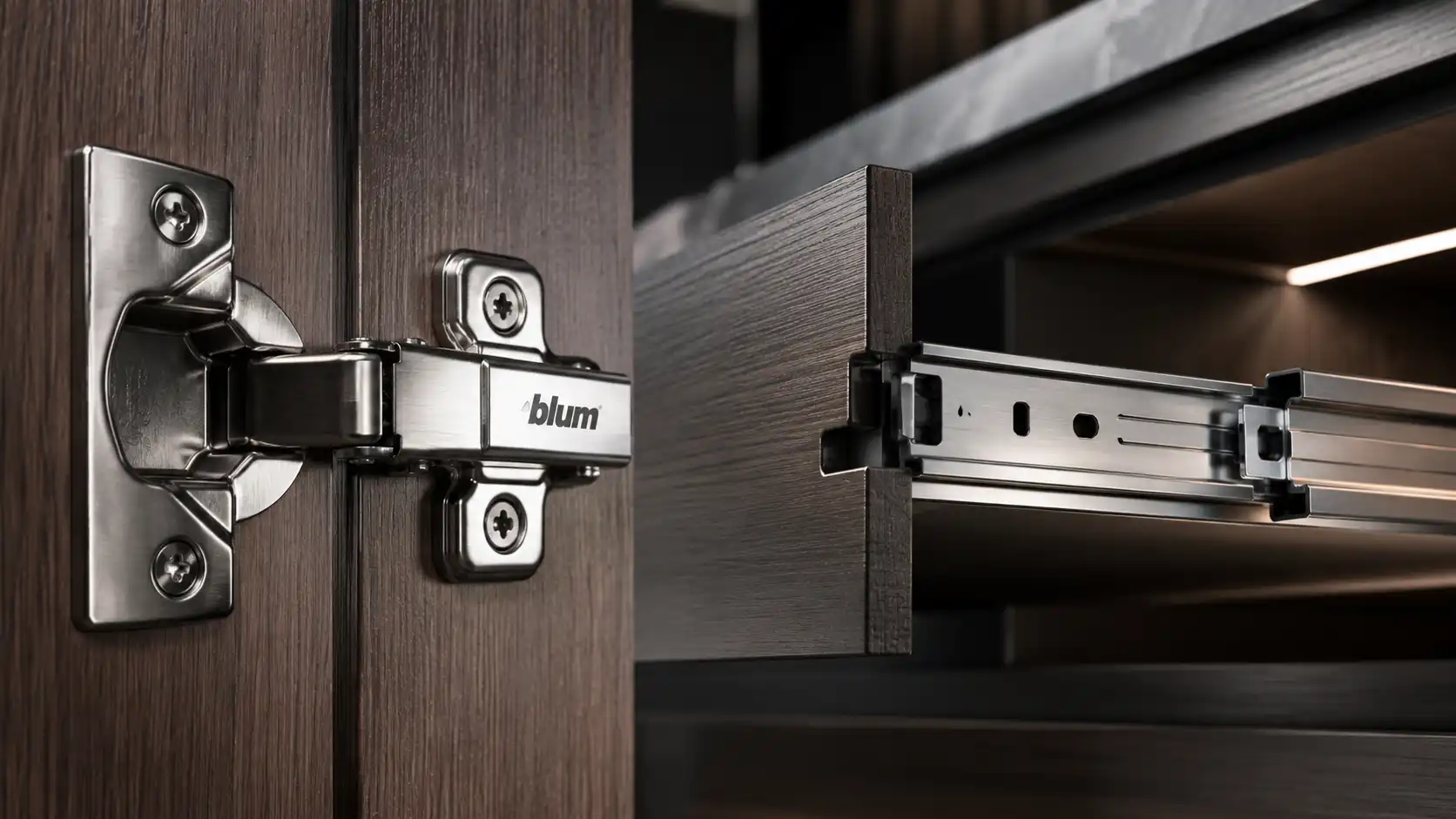 Premium soft close cabinet hardware used in custom kitchen cabinets