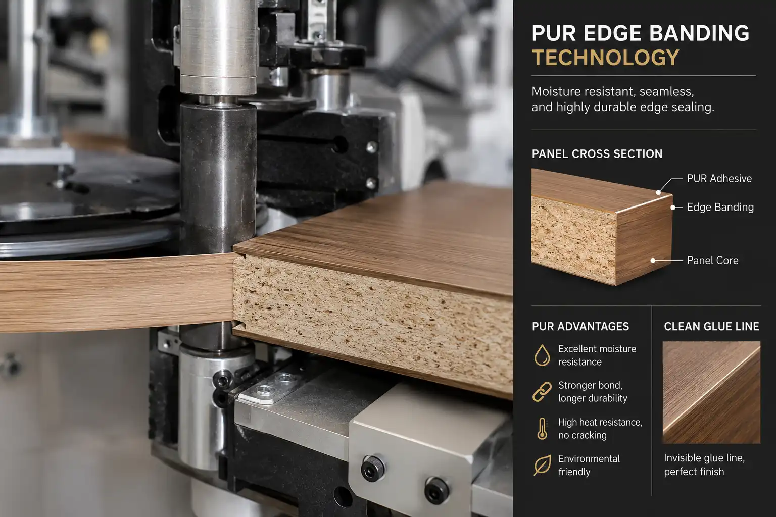 PUR edge banding technology for custom kitchen cabinets