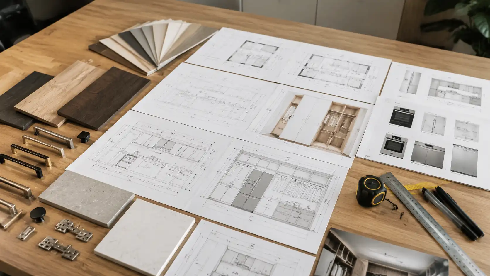 cabinet project timeline drawing review with finish and hardware samples