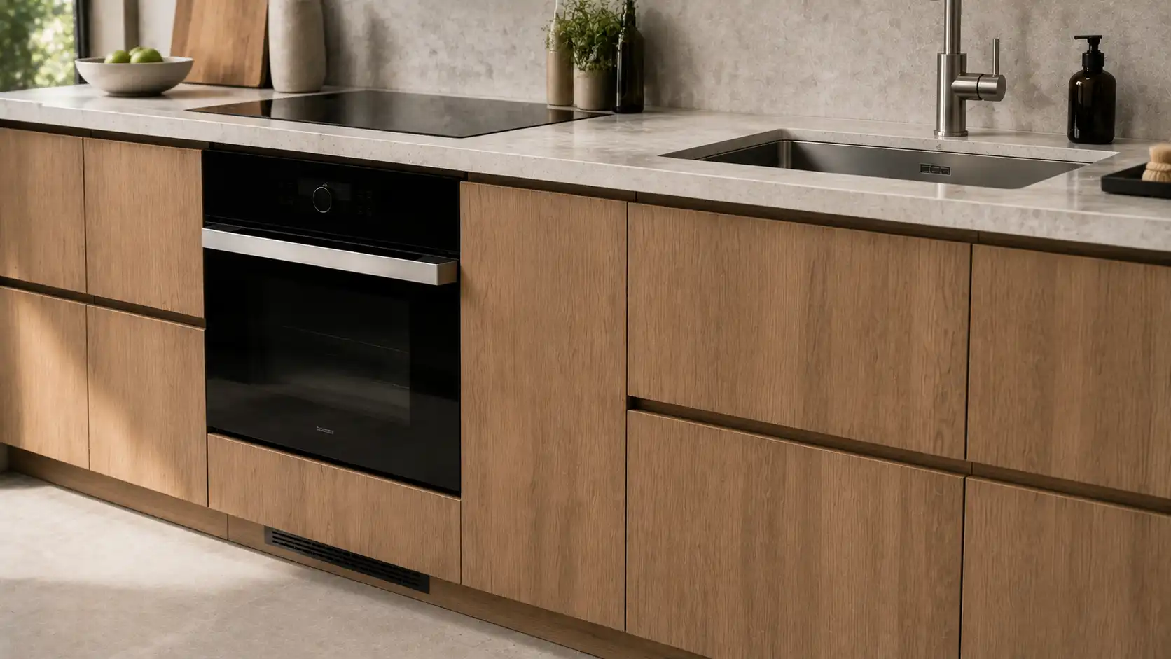 custom kitchen cabinet appliance countertop and service interfaces requiring design coordination