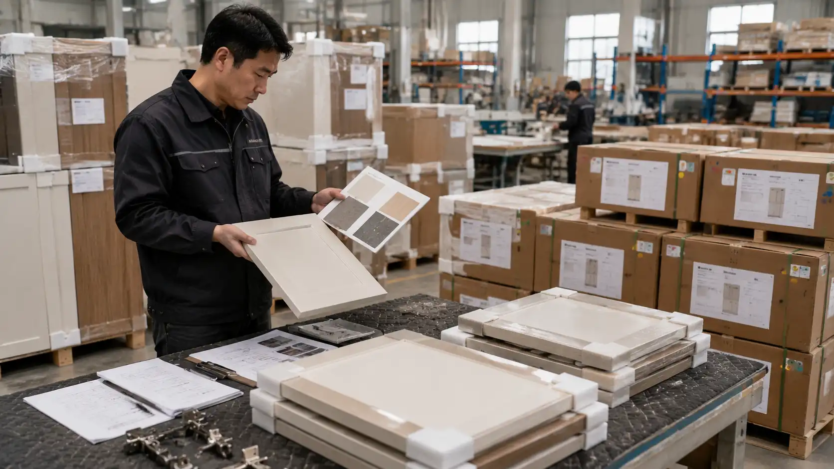 custom cabinet quality control and room-coded export packing for project installation