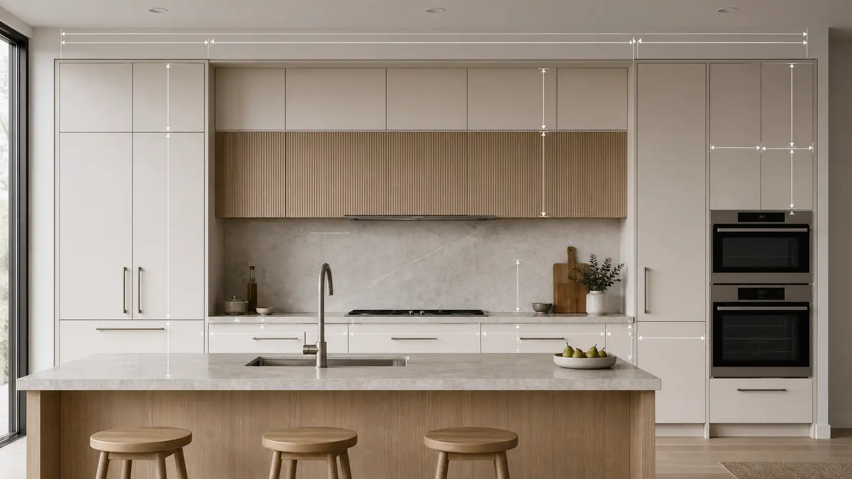 standard kitchen cabinet dimensions shown in a modern kitchen elevation