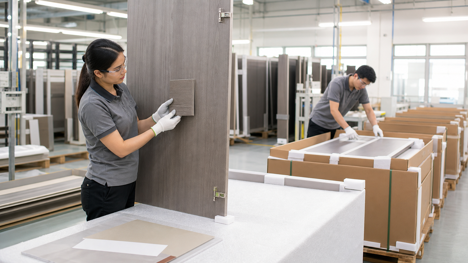 hotel cabinet qc packing hotel guestroom cabinet panels inspected and packed for room-by-room delivery