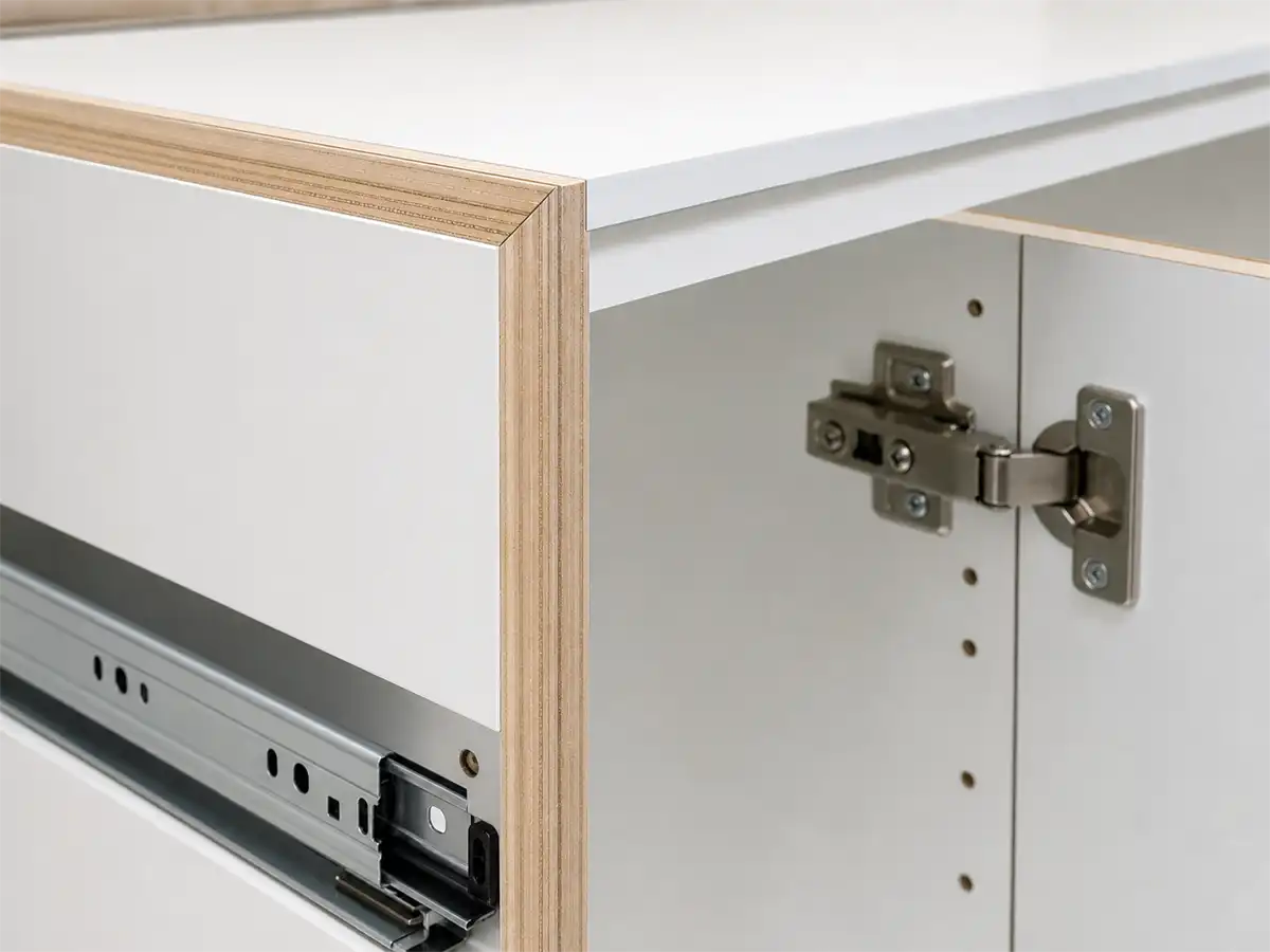 image 3 cabinet construction detail custom kitchen cabinet carcass edge banding and hardware detail
