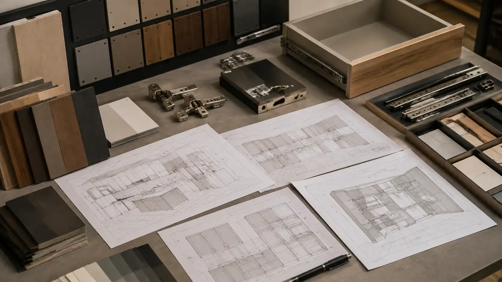 coded cabinet showroom control samples drawings and hardware prepared for OEM private-label production