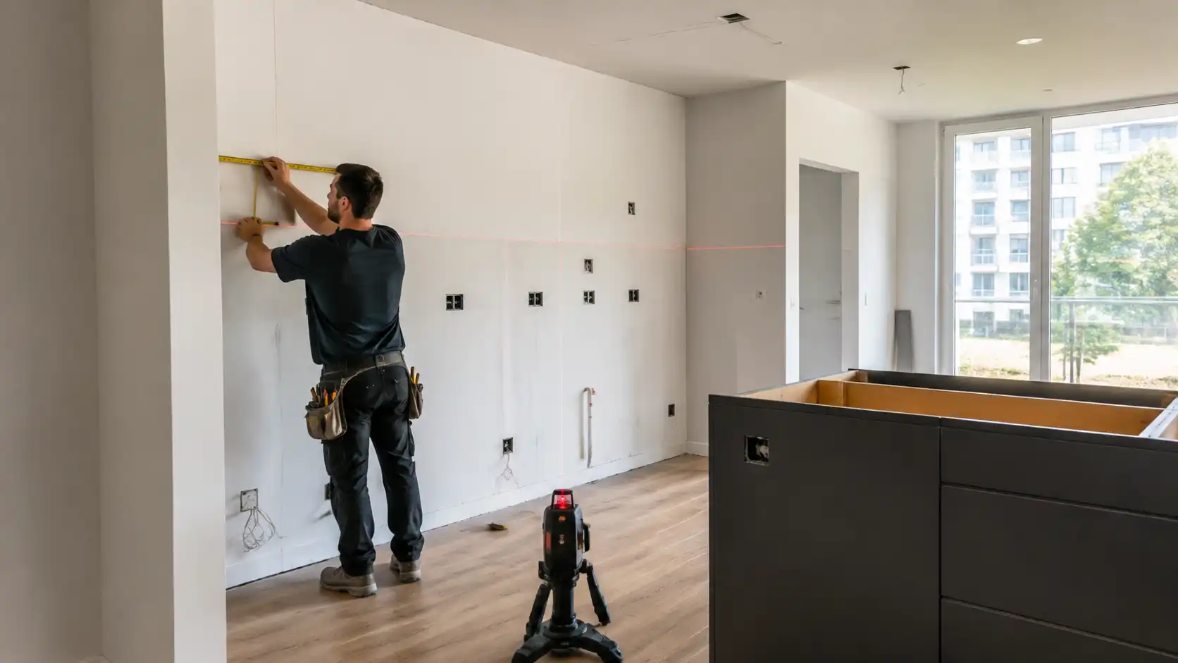 Cabinet installation checklist measurement for an apartment kitchen before production.