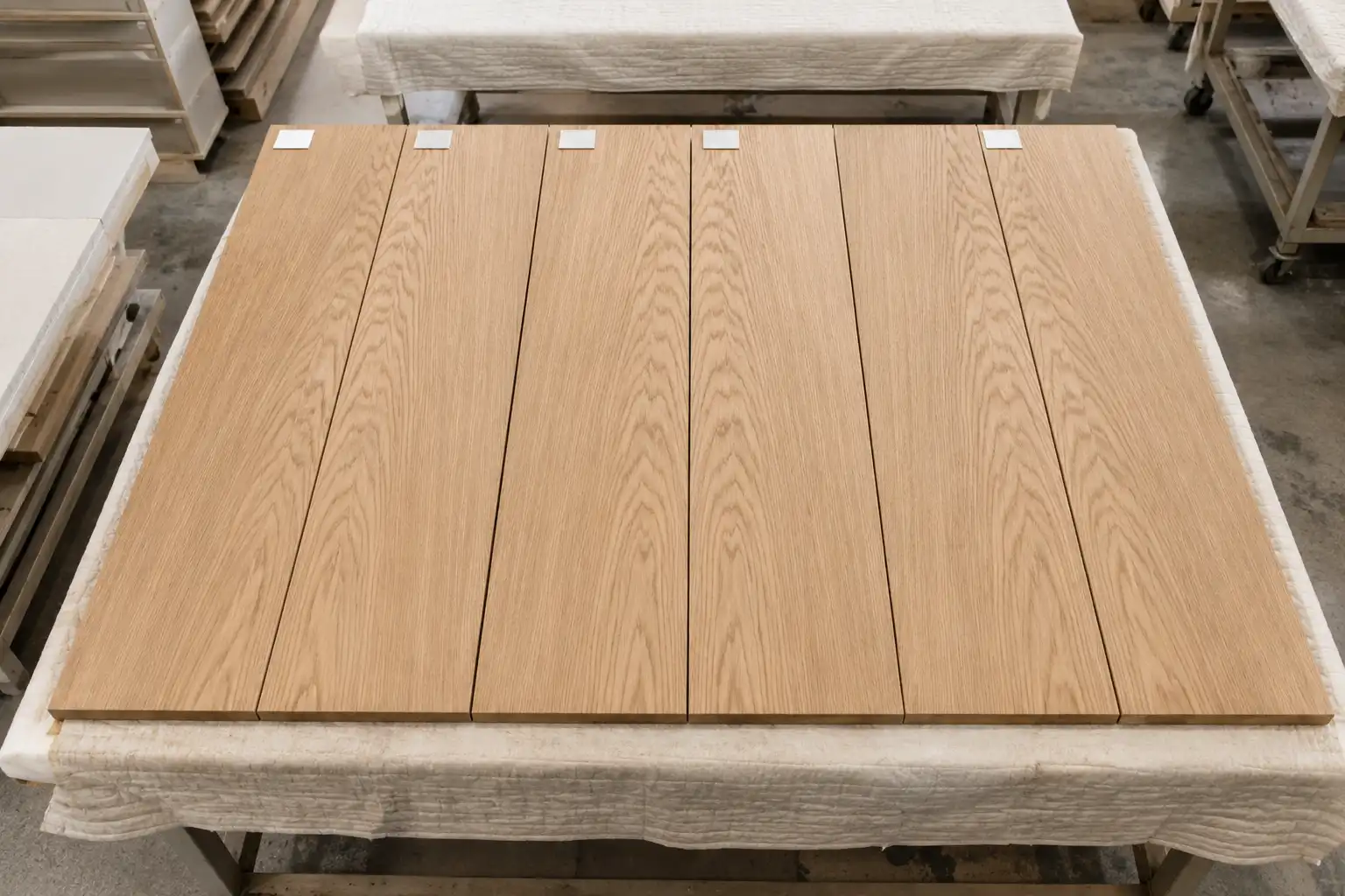 bc42ebf6 ca5d 4921 90b4 e9bd59f46957 Oak veneer cabinet door panels arranged in sequence for a matched elevation.