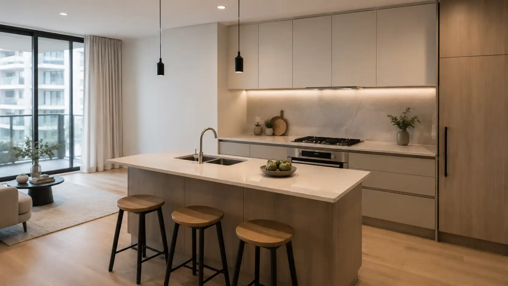Apartment cabinet project case study showing custom kitchen cabinets in a multi-unit project.