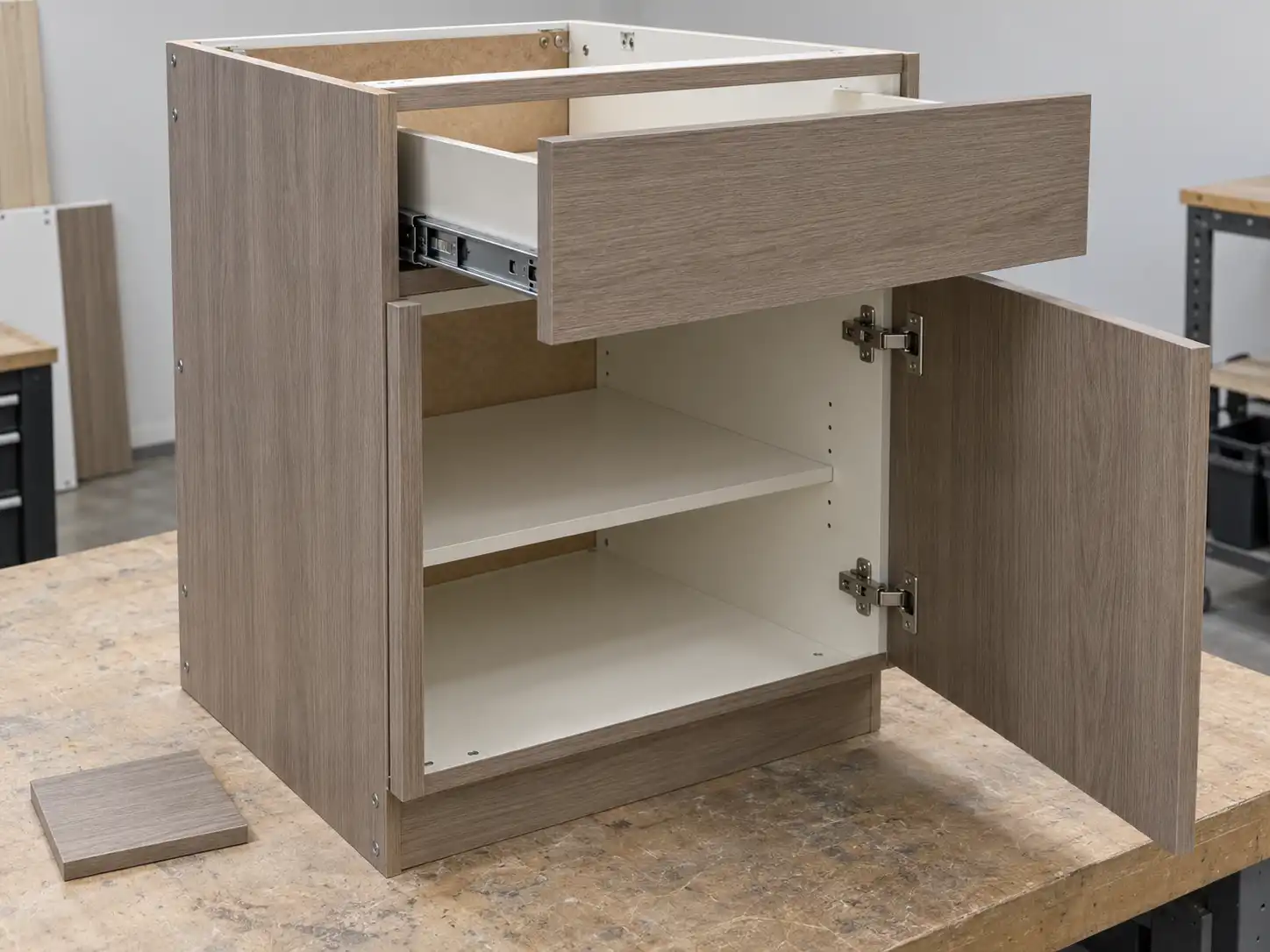 2026 09 07 10 46 04 Representative kitchen cabinet sample showing edges, drawer hardware, and carcass construction.